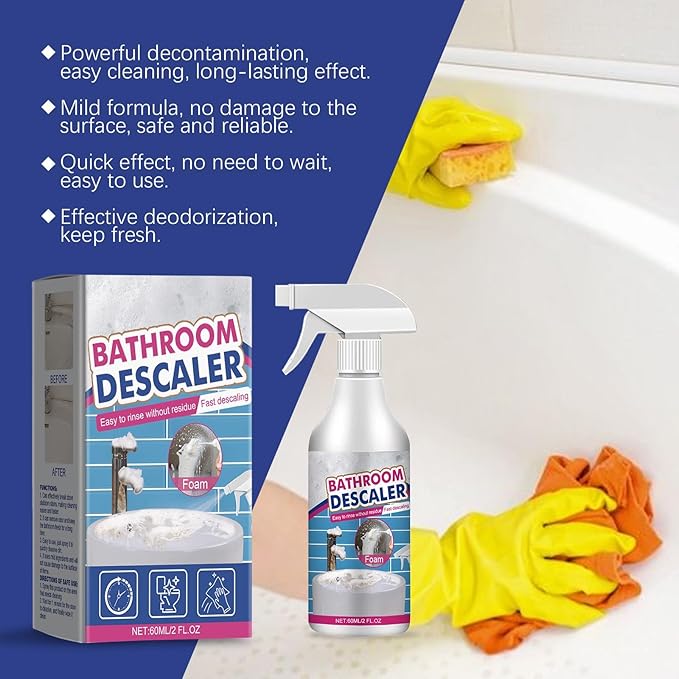 Bathroom Descaler Foam Cleaner, 2025 Upgrade All-Purpose Bathroom Descaler Foam Spray, bathroom descaler, Stubborn Stains Cleaner for Bathtub, Toilet, Glass, Faucet (3)