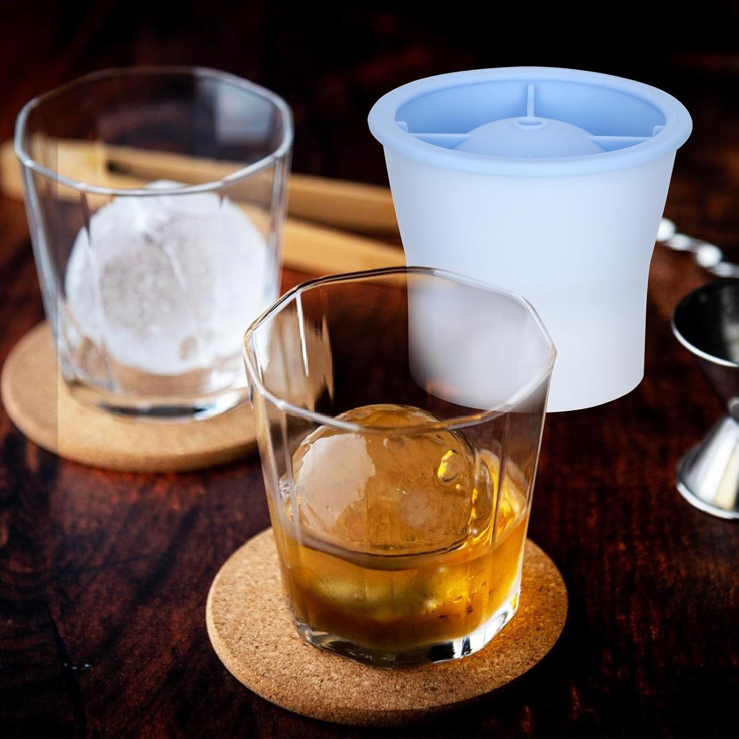 (2025 Upgrade) Ice Molds 4 PCS, Silicone Sphere Ice Mold Maker, Stackable Easy Release Circle Ice Cube Mold with Lids, Spherical Ice Makers with Lids for Whiskey, Cocktails, Bourbon, and Drinks