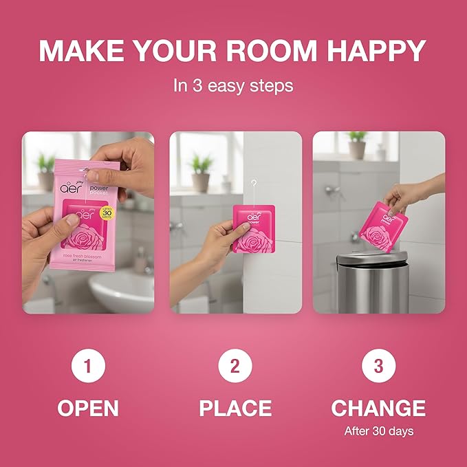 Godrej Aer Power Pocket Bathroom Fragrance - Fresh Blossom, 10g (Pack of 6)