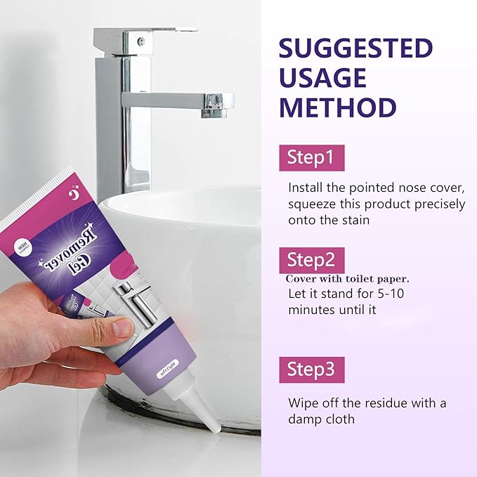 Stain Remover Gel for Tile and Grout - Thick Gel for Vertical Surfaces in Bathroom & Kitchen - Removes Soap Scum and Dirt (2PCS)