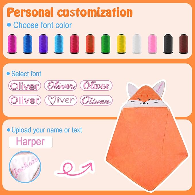 Baosity Custom Hooded Baby Towel with Name, Personalized Soft Absorbent Fox Bath Towel, Shower Towels for Girls Boys, Easter Brithday for Kids Baby, Toddler, Newborn Essential