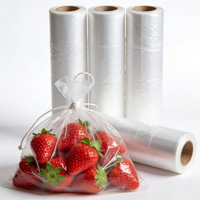 Food Storage Bags, 4 Rolls 12x20 Clear Plastic Produce Bags Roll for Food Storage, Bread, Vegetables, Fruit, and More, 350 Bags/Roll
