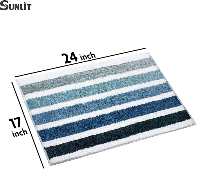 Sunlit Ombre Blue Bathroom Rug Nautical Bath Mat for Bathroom Non Slip 24"x17" Blue and White
