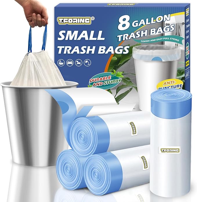 8 Gallon Trash Bags Drawstring 1.2 Mil - 100 Count White Medium Garbage Bags Unscented, 30 Liter Thick Plastic Trash Can Liners for Home Kitchen Bathroom