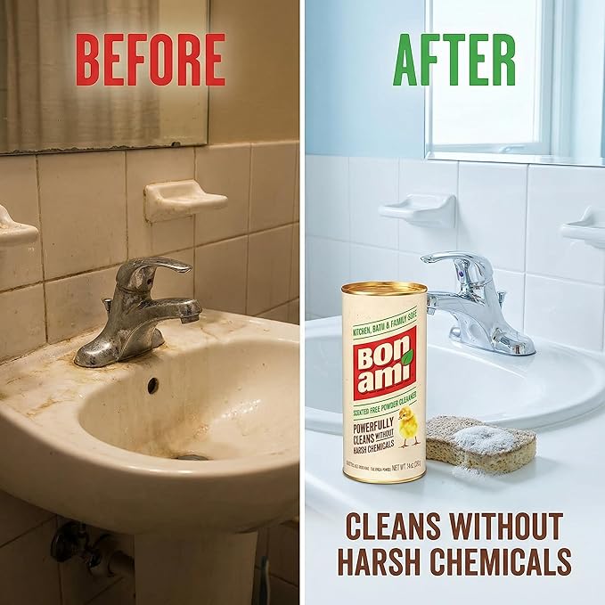 Bon Ami No Scent Cleaner 14 oz Powder – Bon Ami Powder Cleanser Original – Non Toxic Cleaning Supplies for Home – Natural Cleaning Products for Kitchen Sink Cleaner and Bathroom Surfaces