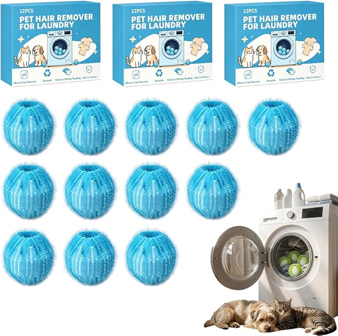 Pet Hair Remover for Laundry, 2026 Reusable Dog & Cat Hair Remover, Efficient Debris, Hair Cleaner, Pet Hair Catcher for Clothes, Bedding, Washing Machine Hair Catcher (Blue 12pcs)