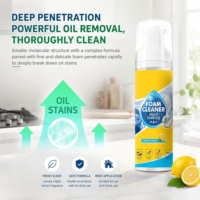 4-in-1 Multi-Enzyme Foam Cleaner, Foam Cleaner Multi Purpose, Enzyme Cleaner, for Car Interior, Kitchen Grease, Bathroom Tiles,Sofa Upholstery (3PCS)