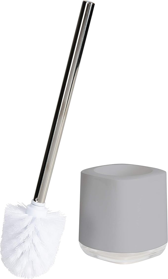 Bath Bliss Luxury Toilet Brush and Holder Set | Bathroom Cleaning | 360 Degree Brush | Short Design | Décor | Stainless Steel | Grey