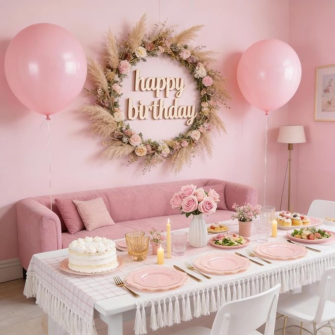 COLOSUS 60Pcs Pink and Gold Plastic Plates Set, Gold Pink Disposable Party Plates, 30pcs Dinner Plates and 30pcs Salad/Dessert Plates for Wedding, Party, Anniversary, Daily Use,Valentine's Day