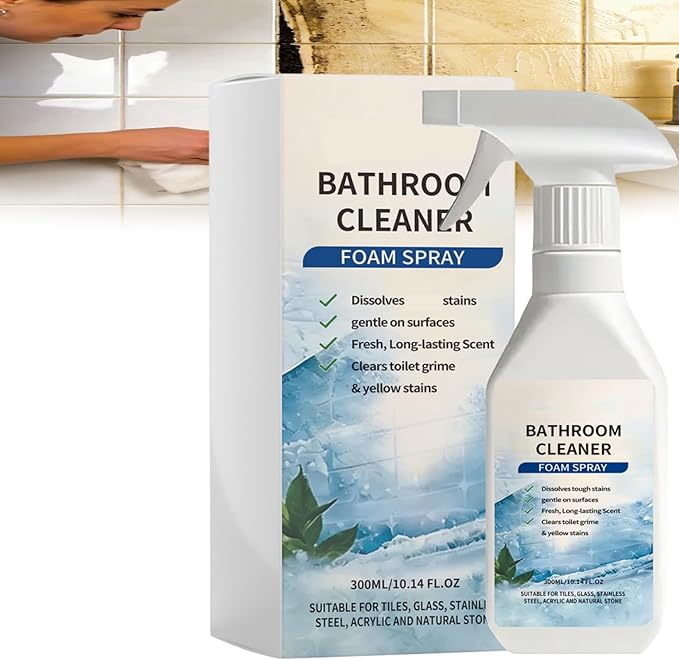 300ML Scale Remover Bathroom Cleaner, Scale Removal Bathroom Cleaner, Powerful Scale Remover, Bathroom and Shower Foamer Aerosol, Suitable for Tiles, Glass, Stainless, Steel, Natural Stone (1PC)