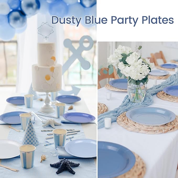 Kochorie 60 Pieces Dusty Blue Disposable Paper Plates 9 Inch Heavy Duty Dinner Plates, Solid Color, Table Decorations Party Supplies for Birthdays, Weddings, Daily Use