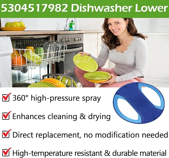5304517982 Dishwasher Lower Spray Arm Replacement for Frigidaire High Performance Wash Arm with Durable ABS Upgraded Nozzles Compatible with AP6886145 PS12717897 FGIP2468UF1A FGID2468UD0A