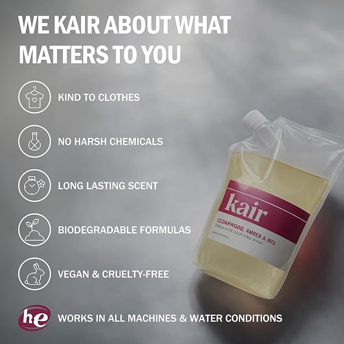 Kair Signature Clothing Wash Refill - Cedarwood, Amber & Iris | Plant-Based Laundry Detergent, 16.9 Fl Oz, Vegan, Cruelty-Free, Biodegradable, Deep Cleans & Deodorizes Fabrics