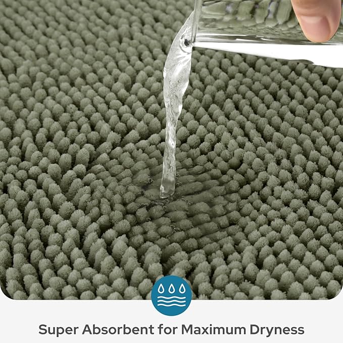BYSURE Sage Green Bathroom Rugs Sets 3 Piece Non Slip Extra Absorbent Plush Chenille Soft Washable Bath Mats