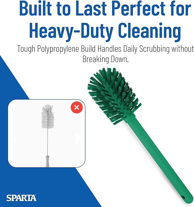 SPARTA 12 Inch Bottle Brush with Polyester Bristles and Plastic Handle, Color Coded, Large Round Head Cleaner for Bottles Jars and Food Service Equipment, Green
