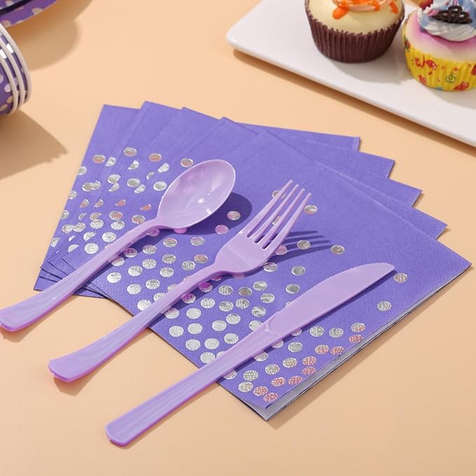 Purple Party Decorations, 168Pcs Purple Plates and Napkins Party Supplies, Lavender Birthday Plates Serves 24, Birthday Decorations for Mardi Gras, Graduation, Mothers Day