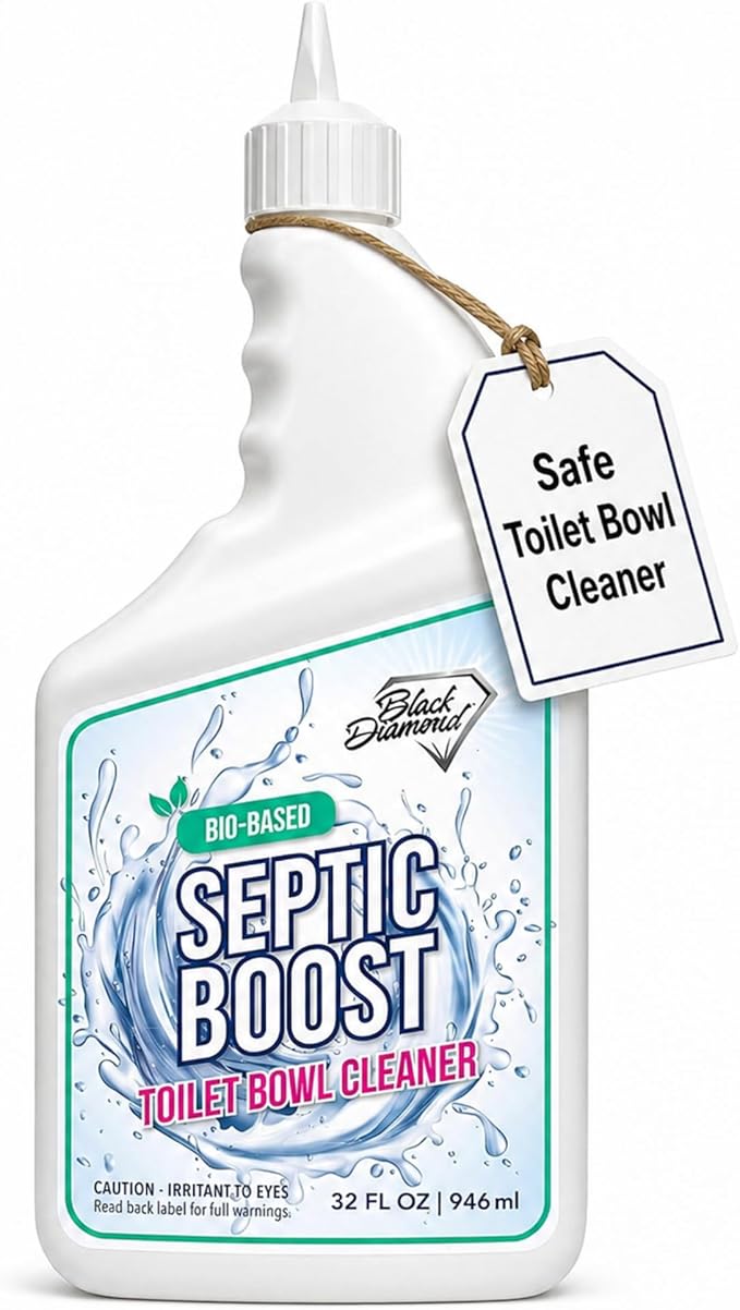 Septic Safe Toilet Bowl Cleaner - Septic Boost Acid-Free Toilet Cleaner with Enzymes for Septic Tank Treatment - Effective Cleaning & Deodorizing Bio-Based Liquid Toilet Bowl Cleaner (1-Quart)