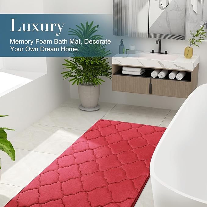 OLANLY Memory Foam Bath Mat Rug 36x24, Ultra Soft and Absorbent Bathroom Rugs, Non-Slip, Comfortable, Machine Washable Bath Carpet for Bathroom Floor, Tub, Shower and Home Decor Accessories, Red