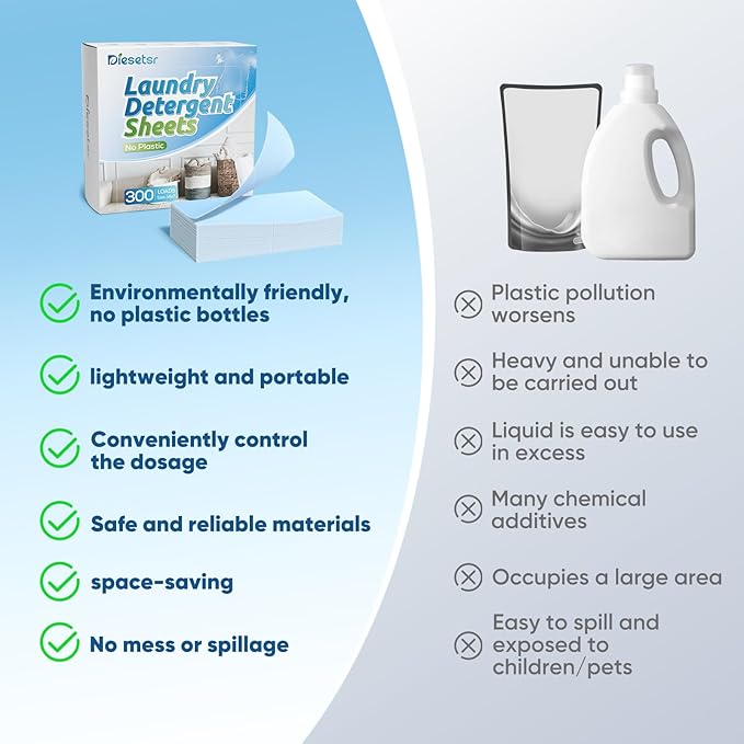 Diesetsr Laundry Detergent Sheets 150 Counts Travel Laundry Sheet ECO-friendly, 300 Small Loads Plastic-Free Clothes Washing Soap- Laundry Sheet Fresh Linen