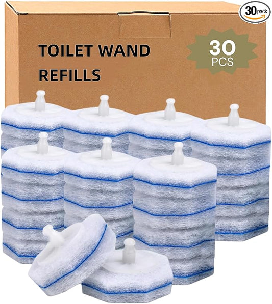 30 Count Toilet Wand Refills, 5X Cleaning Power, High-Density Disposable Brush Heads, Compatible with Clorox Toilet Wand - No Falling Apart
