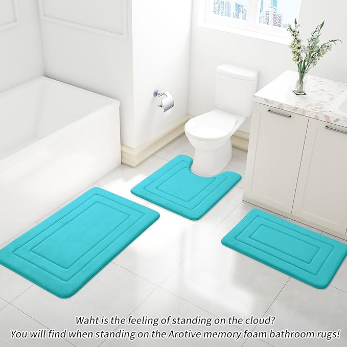 Arotive Memory Foam Bathroom Rug Mat 36x24, Ultra Soft and Absorbent Bath Mat, Machine Wash Dry, Comfortable Bath Rug Carpet for Bathroom Floor, Tub and Shower, Teal