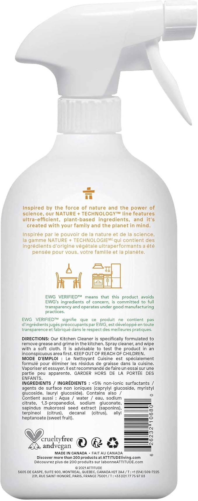 ATTITUDE Kitchen Cleaner Spray, EWG Verified, Degreaser Spray to Cut Grease & Grime, Plant-Based & Vegan, Citrus Zest Scent, 27.1 Fl Oz (Pack of 2)