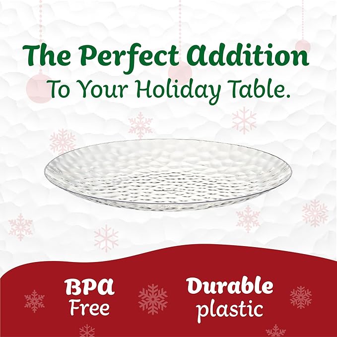 PLASTICPRO 30 Pack Heavyweight Disposable Plastic Plates - Elegant Clear Hammered Platsic Party Dishes (Clear, 10'' INCH PLATES)
