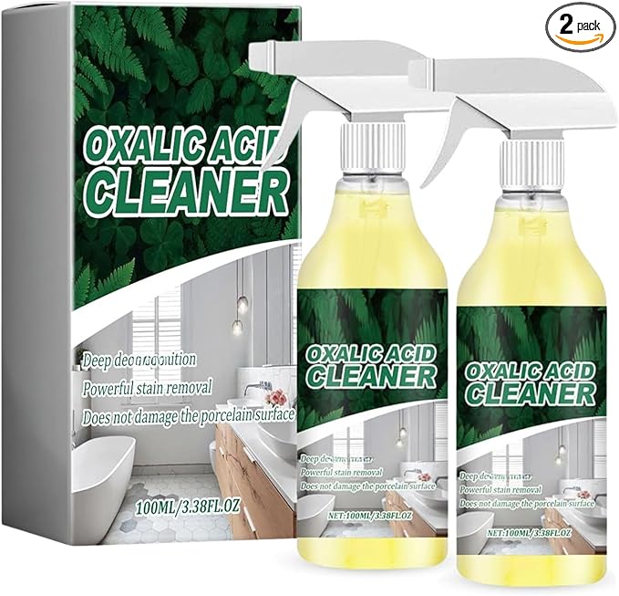 2Pcs Oxalic Acid Cleaner, Powerful Stain Removal Spray for Bathroom, Multipurpose Stain Remover Spray for Bathtub, Porcelain, Tiles