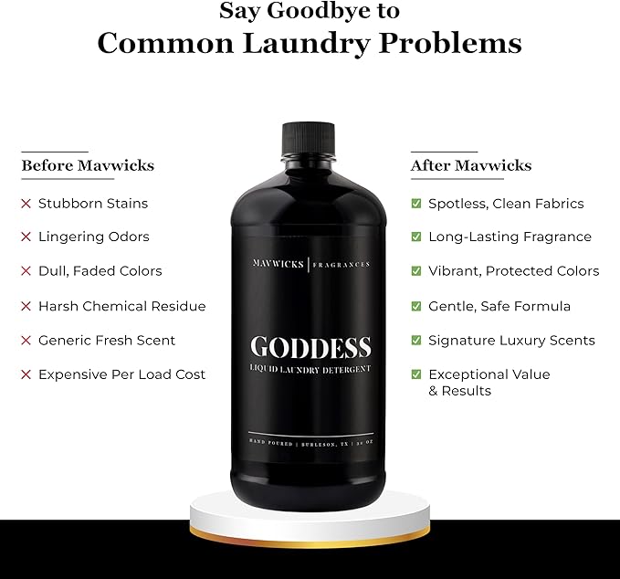 Mavwicks - Laundry Liquid Detergent (Goddess) - 32 Oz Laundry Perfume Bottle for Men & Women, Stain & Odor Remover, Deep Clean, Long-Lasting Fragrance and Freshness for All Fabrics