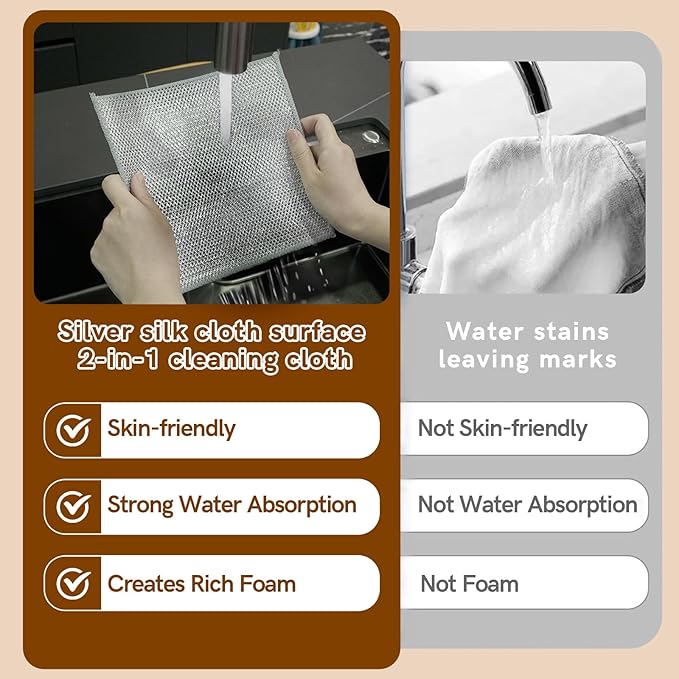 12Pcs New Upgrade 2-LayerNonScratch Wire Dishcloth, WireDishwashing Rag, Non-Scratch Wire DishwashingRagsfor Wet and Dry, Kitchen Cleaning Dish Ragsfor Cookware,Sinks, Dishes,Stove
