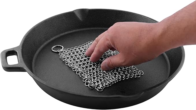 Coghlan's Cast Iron Scrubber – 5 in. Stainless Steel Chainmail Cleaner – Durable, Rust-Resistant & Dishwasher Safe – Cleans Skillets, Griddles & Cast Iron Cookware Without Removing Seasoning