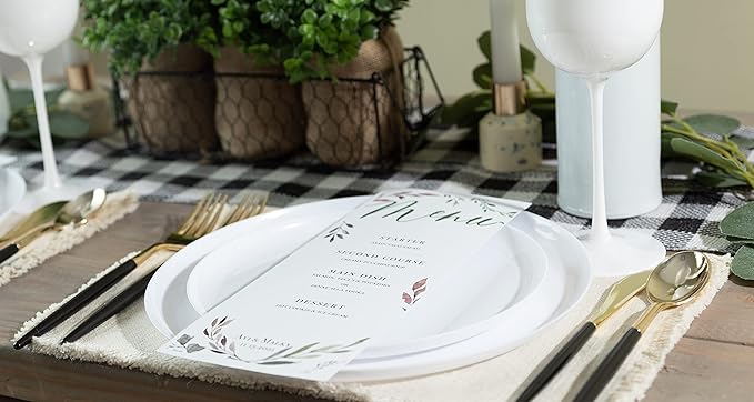 [30 Pack 10.7''] White Plastic Party Plates Edge Collection Premium heavyweight Elegant Disposable Tableware Dishes