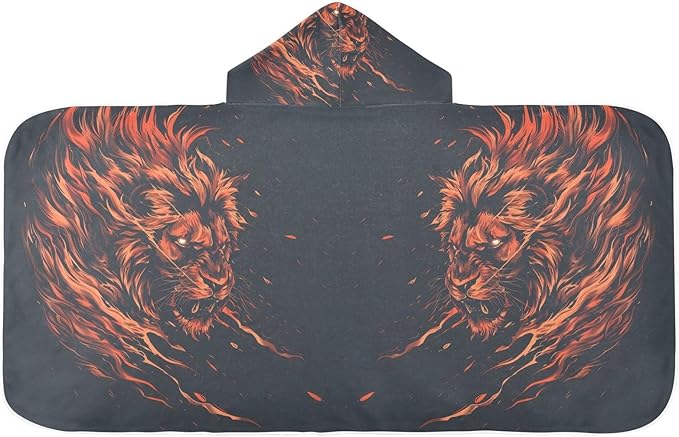 Hooded Towel for Kids Fire Lion Beach Wrap Bath Towels 50x23.5in
