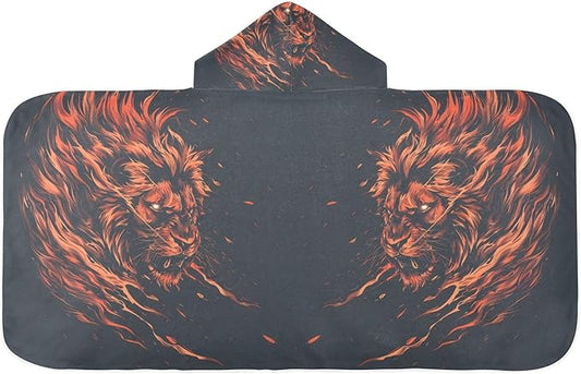 Hooded Towel for Kids Fire Lion Beach Wrap Bath Towels 50x23.5in