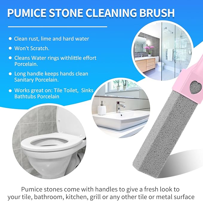 15 Packs Pumice Cleaning Stone, Pumice Stone for Toilet Cleaning with Removable Extra Long Handle, Powerful Cleaner for Hard Water Rings,Calcium Stains, Stone Toilet Bowl Cleaner for Home (15, Pink)