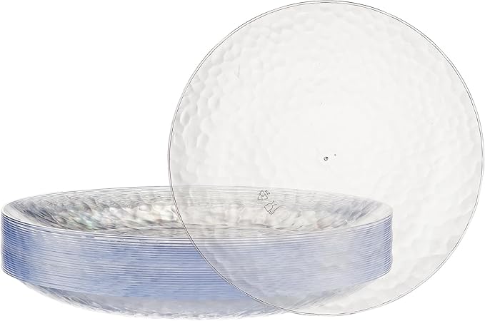 PLASTICPRO 30 Pack Heavyweight Disposable Plastic Plates - Elegant Clear Hammered Platsic Party Dishes (9'' INCH PLATES)