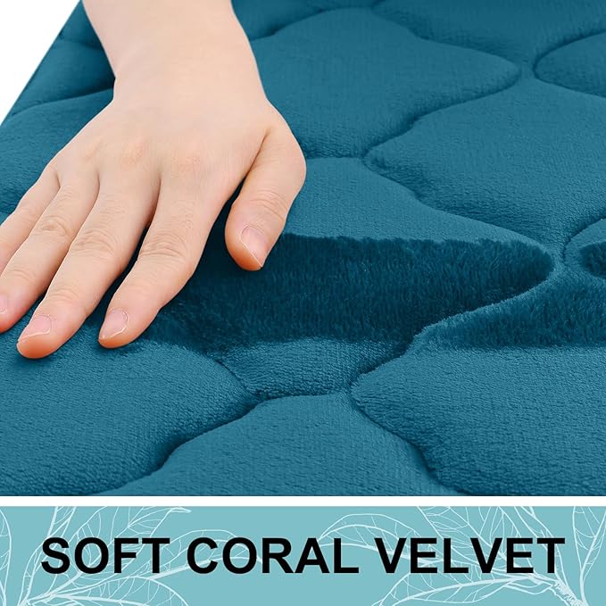 OLANLY Memory Foam Bath Mat Rug 47x17, Ultra Soft and Absorbent Bathroom Rugs, Non-Slip, Comfortable, Machine Washable Bath Carpet for Bathroom Floor, Shower and Home Decor Accessories, Peacock Blue