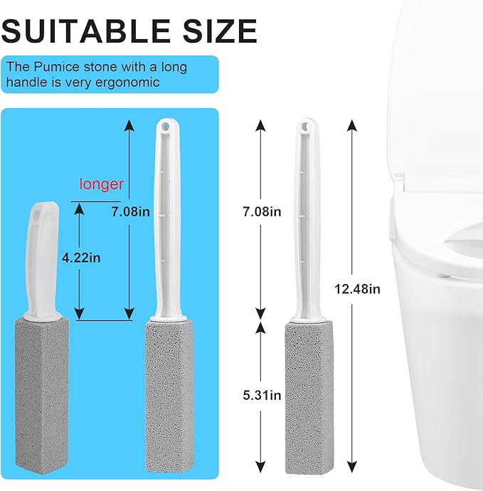 Herda 2 Packs Toilet Pumice Stone with Long Handle, Pumice Stick Removes Hard Water Ring, Calcium Deposits, Rust Buildup, pumice stone for Cleaning Stove, Bathtub, Grill, Swimming Pool, Sink