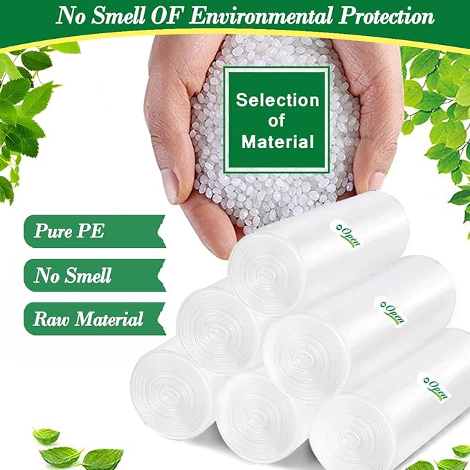 Hommaly 2 Gallon (1.8-2 Gal)120 pcs Small Clear Trash Bags, Strong 1.8 Gallon Garbage Bags, Bathroom Trash Can Bin Liners Unscented, Mini Plastic Bags for Office, Waste Basket Liner,Fit 6,7,8 Liters