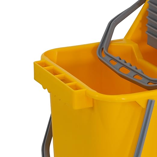 Unger Commercial 8-Gallon Dual-Compartment Mop Bucket with Side Press Wringer – Yellow, Ergonomic Design for Efficient Floor Cleaning COMBY