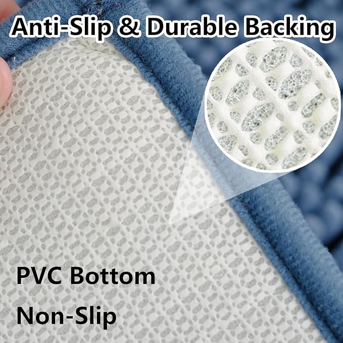 BOANKODU Bathroom RugsSets 2 Piece，59X24+16X24Inch，Absorbent Non-Slip Very Soft Chenille Mat,Machine Washable （Fog Blue）