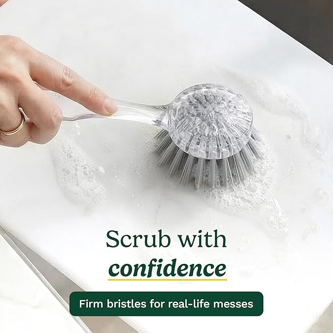 Cuisinart Dish Brush with Handle 2 Pack – Kitchen Scrub Brush for Dishes, Pots & Pans, Non-Scratch Dish Scrubber, Firm Bristles for Sink & Cookware, Comfortable Grip for Everyday Cleaning