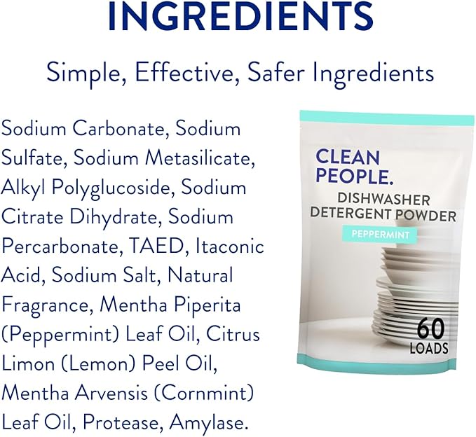 The Clean People Dishwasher Detergent Powder | Cuts Grease and Rinses Sparkling Clean | Residue-Free (30 Ounce, Peppermint)