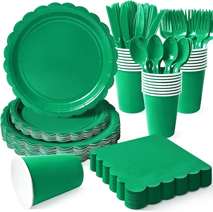 Vyntra 175 Pcs Disposable Paper Plates and Napkins Set, 9" Dinner Plates & 7" Dessert Plates, Tableware for Birthday, Graduation, Wedding, Party (Green, 175 Pcs)