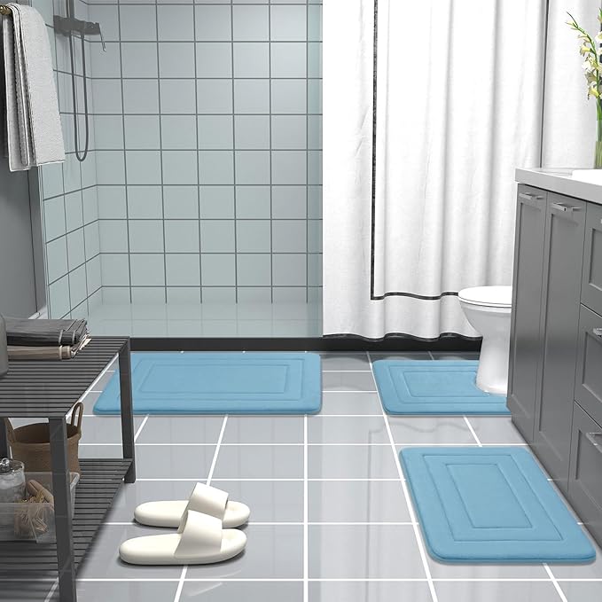 Arotive Memory Foam Bathroom Rug Mat 24x16, Ultra Soft and Absorbent Bath Mat, Machine Wash Dry, Comfortable Bath Rug Carpet for Bathroom Floor, Tub and Shower, Blue