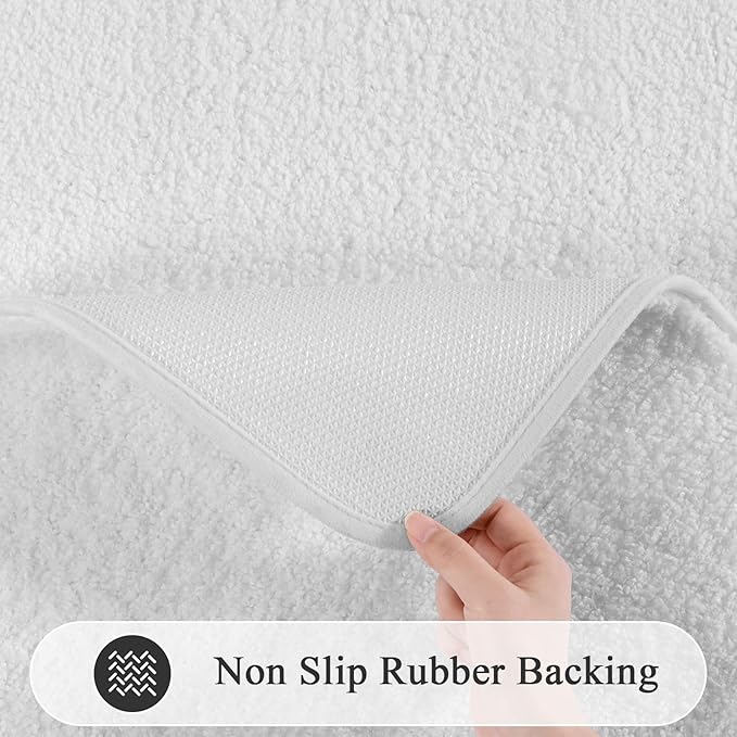 SHACOS White Bathroom Rugs 5 Piece Set - Non Slip Absorbent Washable Bath Mats with U-Shaped Toilet Rug & Lid Cover, Soft Microfiber Bath Rugs for Bathroom