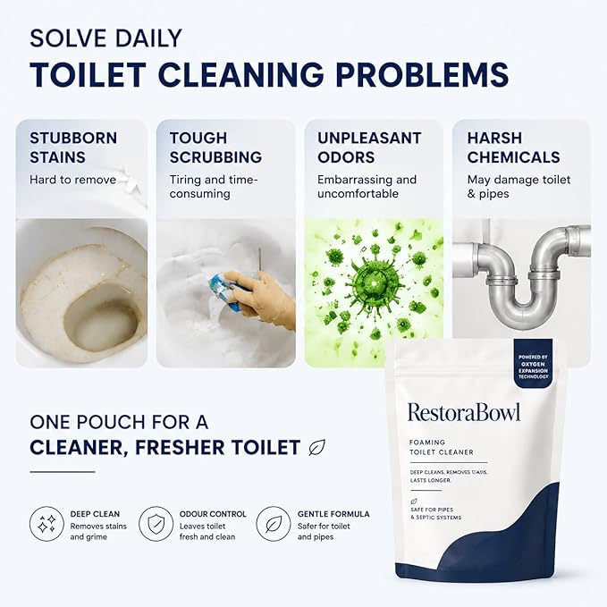 RestoraBowl Foaming Toilet Cleaner, Multi Surface Foam Cleaner for Toilet Bowl and Bathroom Cleaning, Fresh Scent Daily Cleaning Formula