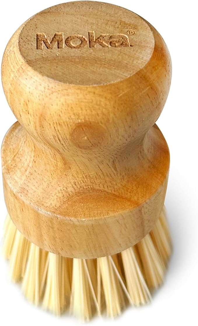 Moka Bamboo Dish Brush - Eco Friendly Scrub Brush with Natural Bristle - Premium Bamboo Dish Scrubber for Kitchen Cleaning, Dishes, Pots, and Pans - Sustainable and Durable
