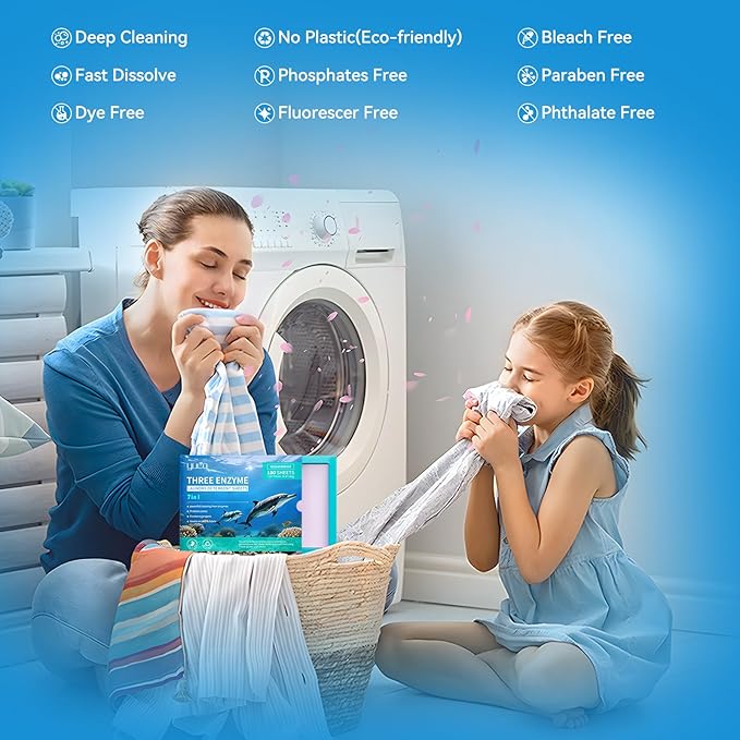 YUCO Eco-Friendly Travel Laundry Detergent Sheets - Liquidless Laundry Sheets Detergent for Travel No Plastic & Hypoallergenic (Ocean Amberwood)