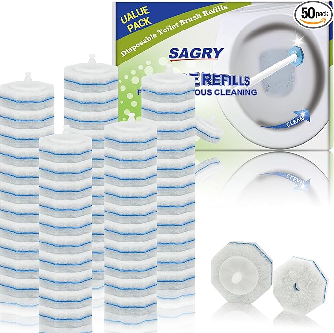 Sagry 50 Counts Disposable Toilet Bowl Wand Refills, 5X Cleaning Power Toilet Cleaner Refill Pads, Deep Cleaning, No Falling Apart, Fresh Fragrance, Compatible with Most Toilet Brushes